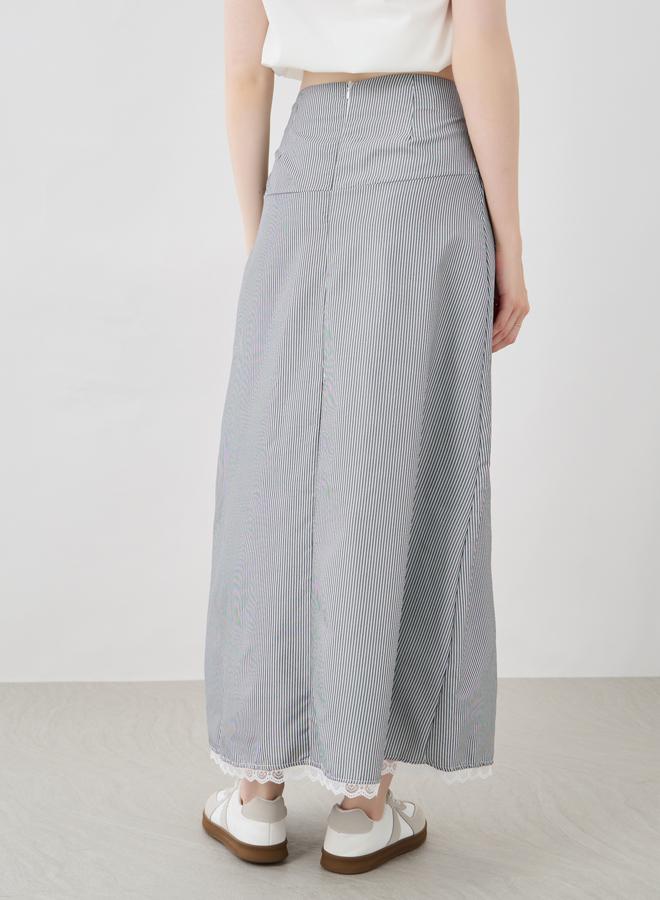 Take Two Take Two Striped Lace Hem Buttoned Maxi Skirt  - Image 4