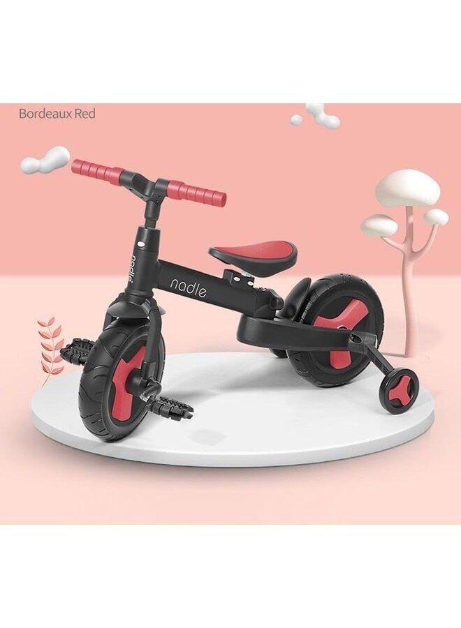 Nadle Kids Trike, Balance Bike and Stroller, Foldable, Multifunctional, Adjustable Handlebars, Pedal Brakes, Red/Black - Image 2