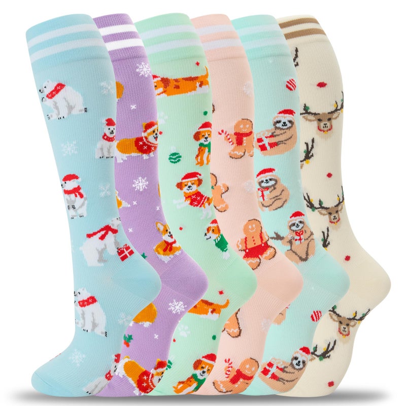 fenglaoda Compression Socks for Women Men Support Circulation 6 Pairs Socks For Nurse, Travel, Flight - Image 1