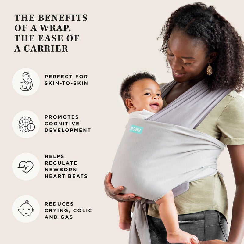 Moby Baby Wrap Carrier Easy-Wrap for Newborns to Toddlers (8-33lbs), Infant Sling Carrier, Lightweight & Hands Free Design for Mom and Dad, Adjustable for All Body Types (Smoked Pearl) - Image 3