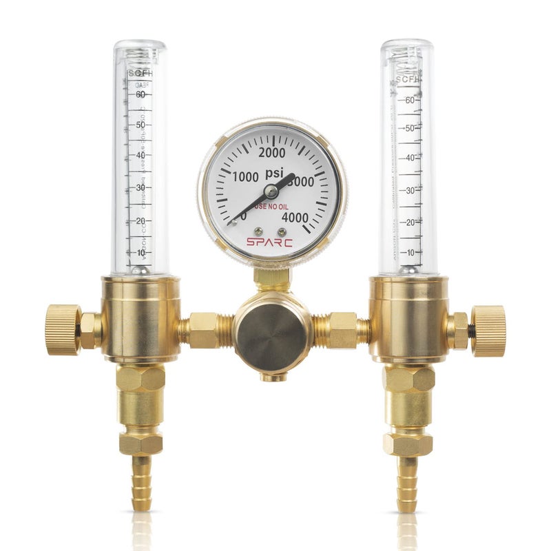 SPARC Premium Dual Argon Regulator for TIG/MIG Welding - Welding Gas Regulator & Flow Meter 0-60CFH CGA580 - LIFETIME USA Warranty - Image 1