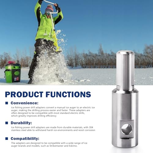 doufuhua Ice Auger Drill Adapter Fits 1/2" Plus Drill Chuck, Hand Ice Fishing Auger Drill Bit 1/4" Hole Fits for 1/4"-20 Wing Bolts & Locking Screws Connect with Cordless Electric Power Drill, 1 PCS. - Image 5