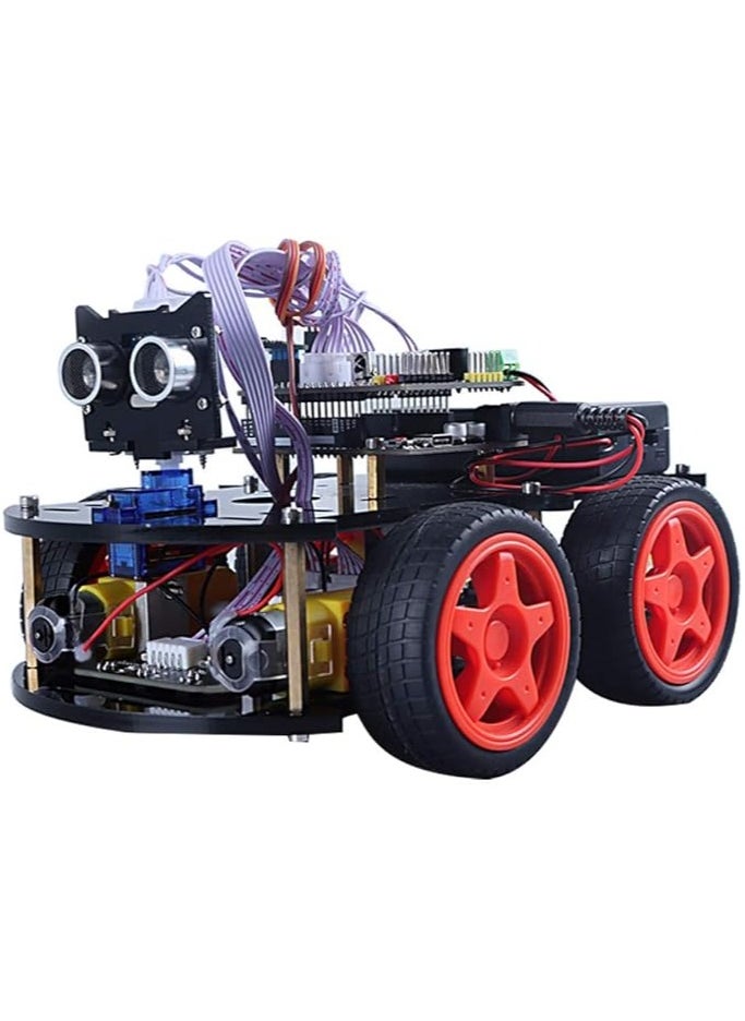 DIY STEM Smart Robot Car Kit Auto Tracking Ultrasonic Obstacle Avoidance Car 4 Wheel Robot Car - Beginner Level Programming Helps Improve Logical Thinking and Creativity Skills