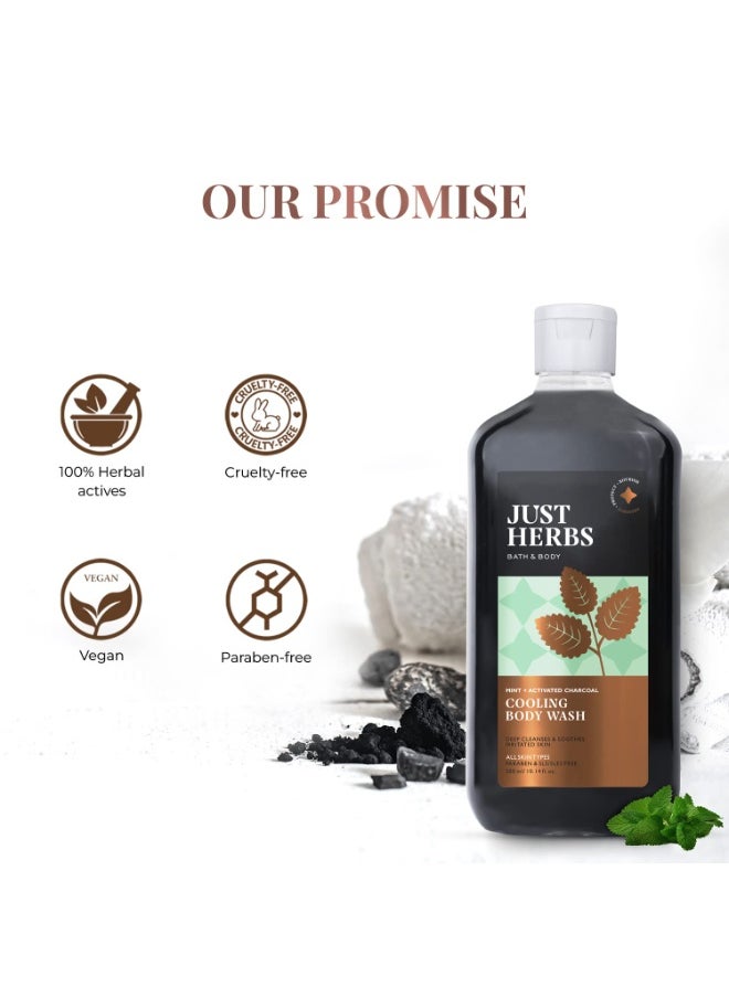 Just Herbs Deep Cleansing Cooling Body Wash with Mint and Activated Charcoal for Men and Women 300 ml  - Image 5