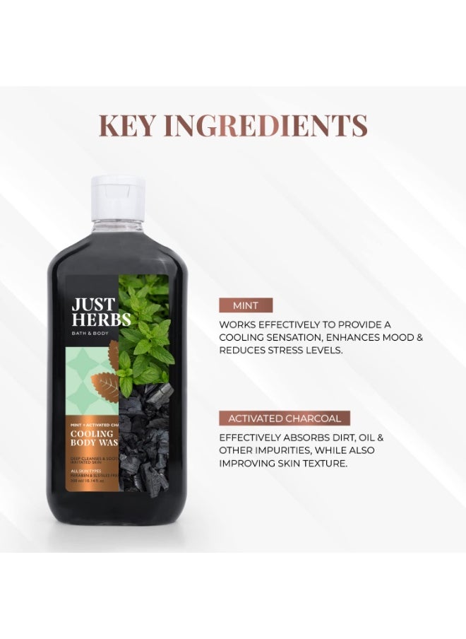 Just Herbs Deep Cleansing Cooling Body Wash with Mint and Activated Charcoal for Men and Women 300 ml  - Image 4