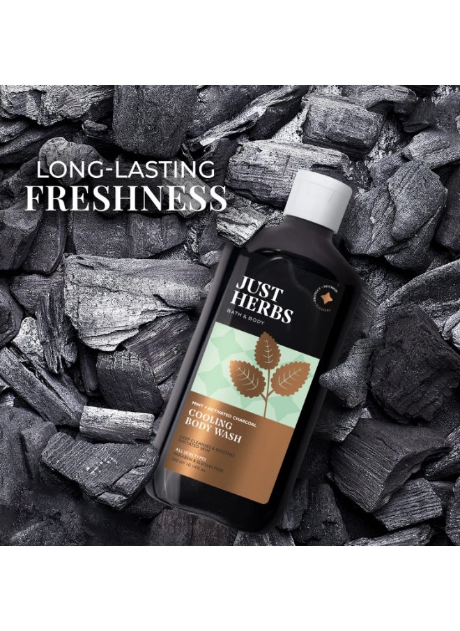 Just Herbs Deep Cleansing Cooling Body Wash with Mint and Activated Charcoal for Men and Women 300 ml  - Image 2