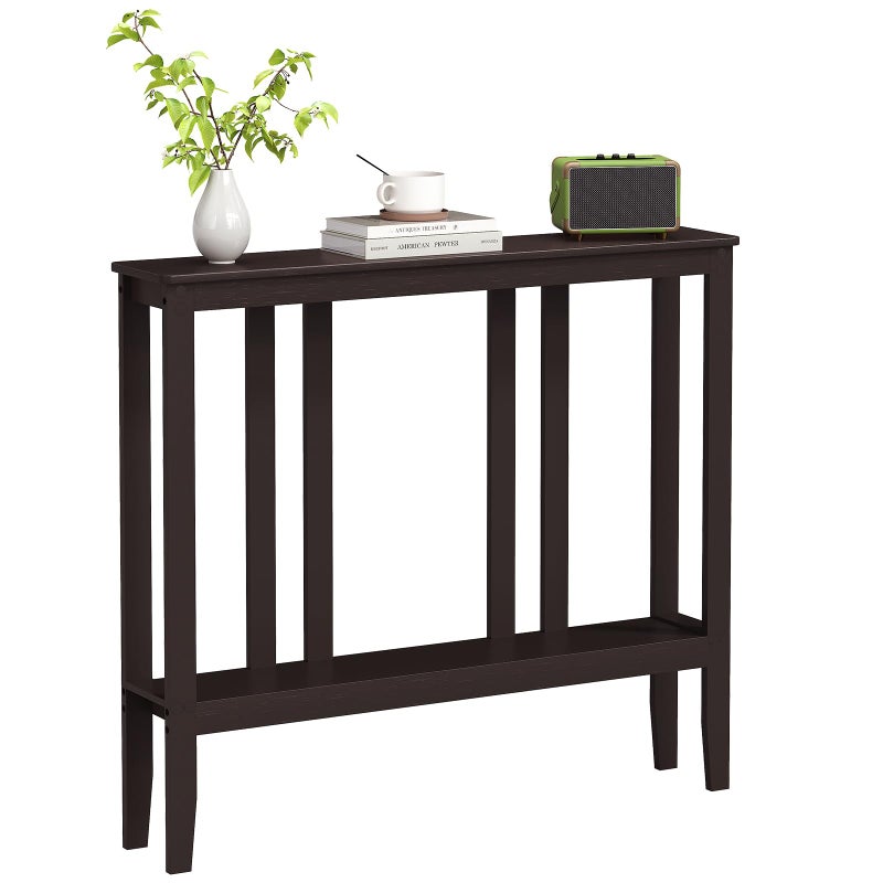 ELYKEN Bamboo Console Tables for Entryway, 36.2" Long 2 Tier Hallway Table Behind Couch, 7â€ Narrow Sofa Table for Entrance, Entry, Living Room, Brown - Image 1