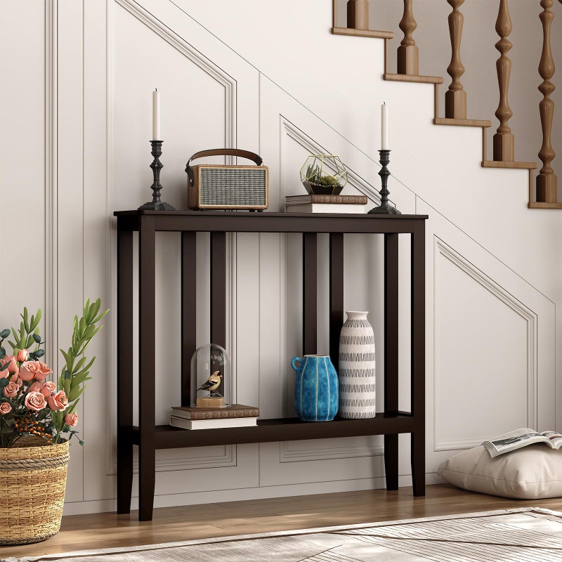 ELYKEN Bamboo Console Tables for Entryway, 36.2" Long 2 Tier Hallway Table Behind Couch, 7â€ Narrow Sofa Table for Entrance, Entry, Living Room, Brown - Image 5