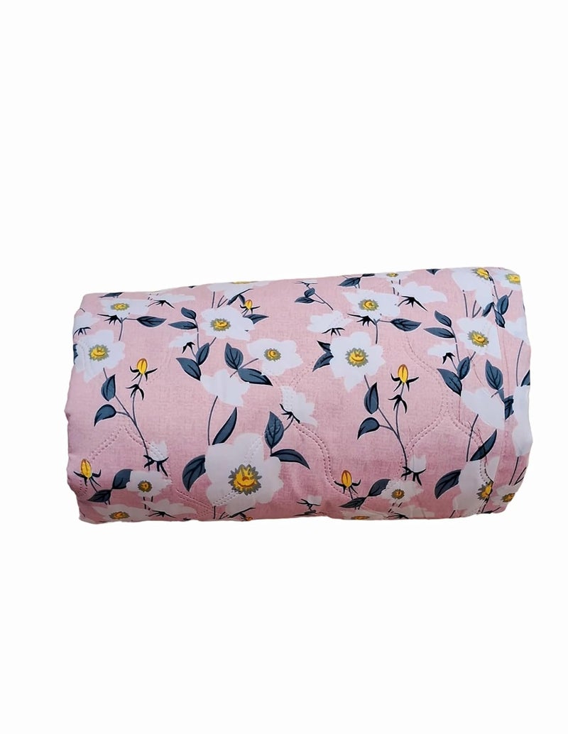 Floral Print Cotton Quilt Pink 230 x 230 cm 