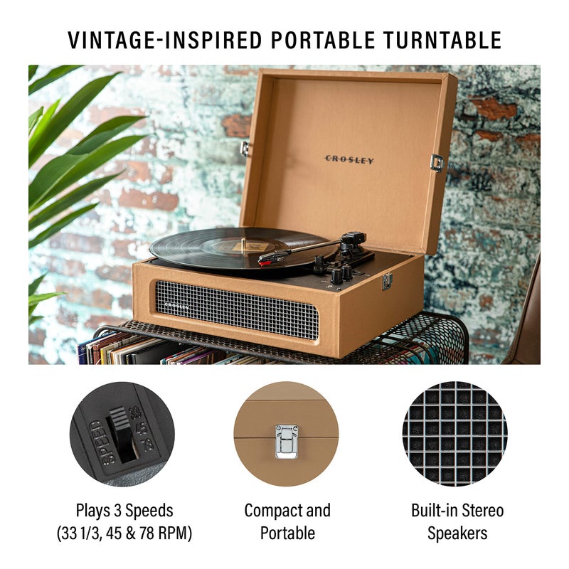 Crosley CR8017B-TA Voyager Vintage Portable Vinyl Record Player Turntable with Bluetooth in/Out and Built-in Speakers, Tan - Image 2