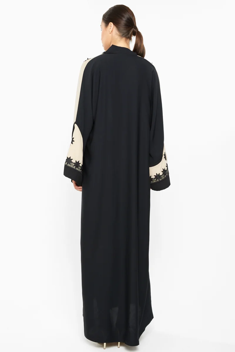 NUKHBAA A casual abaya with floral lace detailing-AJ653A