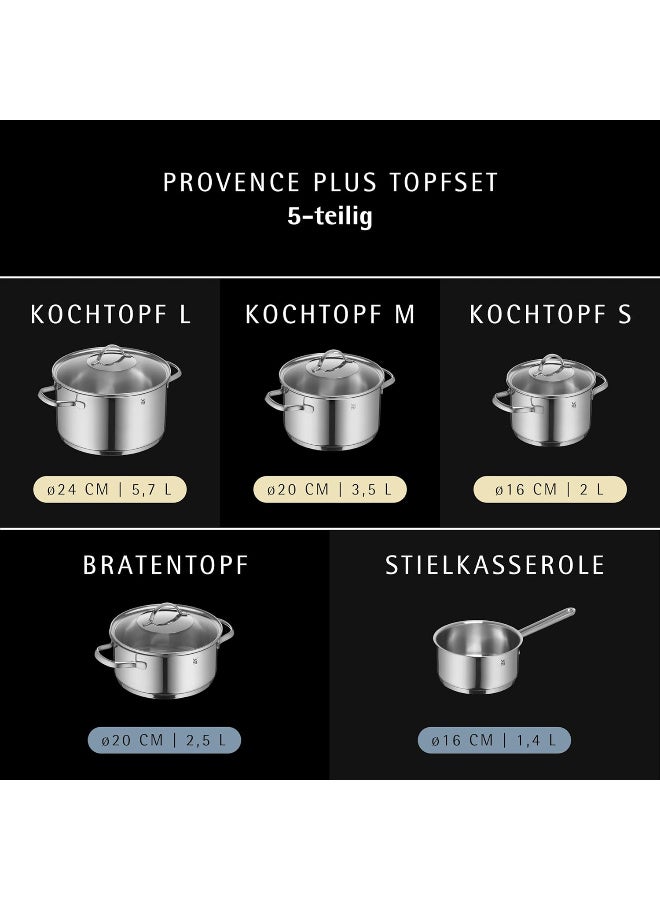 WMF Provence Plus 5-Piece Induction Saucepan Set with Glass Lid, Polished Cromargan Stainless Steel, Saucepan Set, Uncoated - Image 4