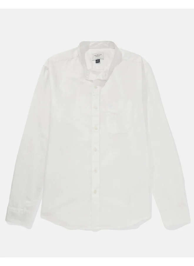 American Eagle AE Band Collar Linen Button-Up Shirt