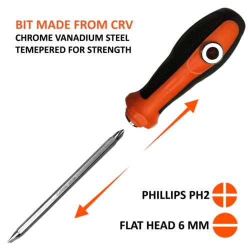 Harden 2 in 1 Screwdriver (6mm Slotted and PH2 Phillips), Multi-Purpose Screwdriver Head, Magnetic Tip, TPR Handle - 550391 - Image 5