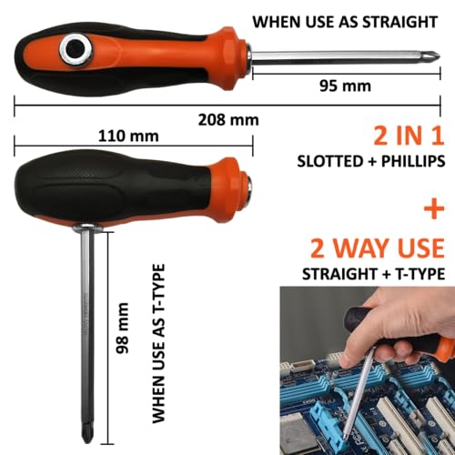 Harden 2 in 1 Screwdriver (6mm Slotted and PH2 Phillips), Multi-Purpose Screwdriver Head, Magnetic Tip, TPR Handle - 550391 - Image 3