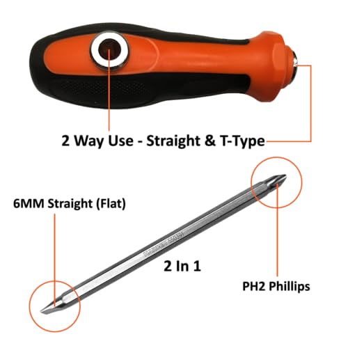 Harden 2 in 1 Screwdriver (6mm Slotted and PH2 Phillips), Multi-Purpose Screwdriver Head, Magnetic Tip, TPR Handle - 550391 - Image 2