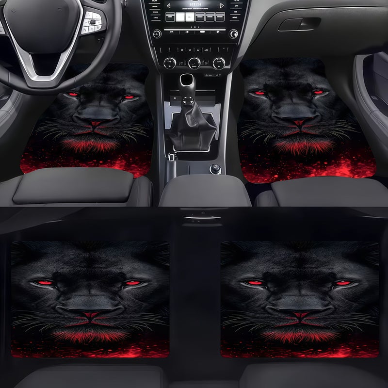 Car Floor Mats 4pcs Black Panther Pattern Sleek Dark With Red Eyes Whiskers Design - Image 1