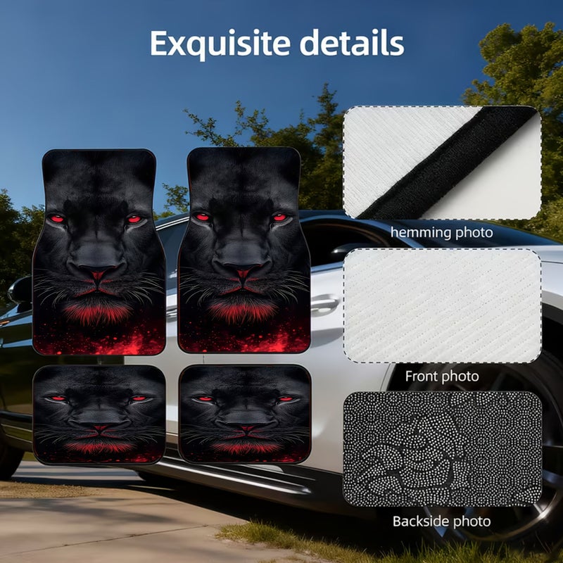 Car Floor Mats 4pcs Black Panther Pattern Sleek Dark With Red Eyes Whiskers Design - Image 4