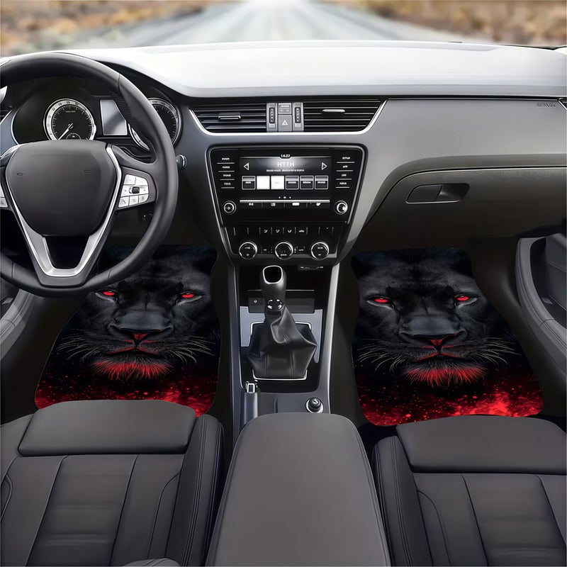 Car Floor Mats 4pcs Black Panther Pattern Sleek Dark With Red Eyes Whiskers Design - Image 5
