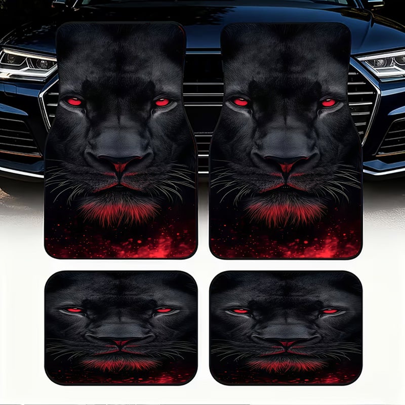 Car Floor Mats 4pcs Black Panther Pattern Sleek Dark With Red Eyes Whiskers Design - Image 3