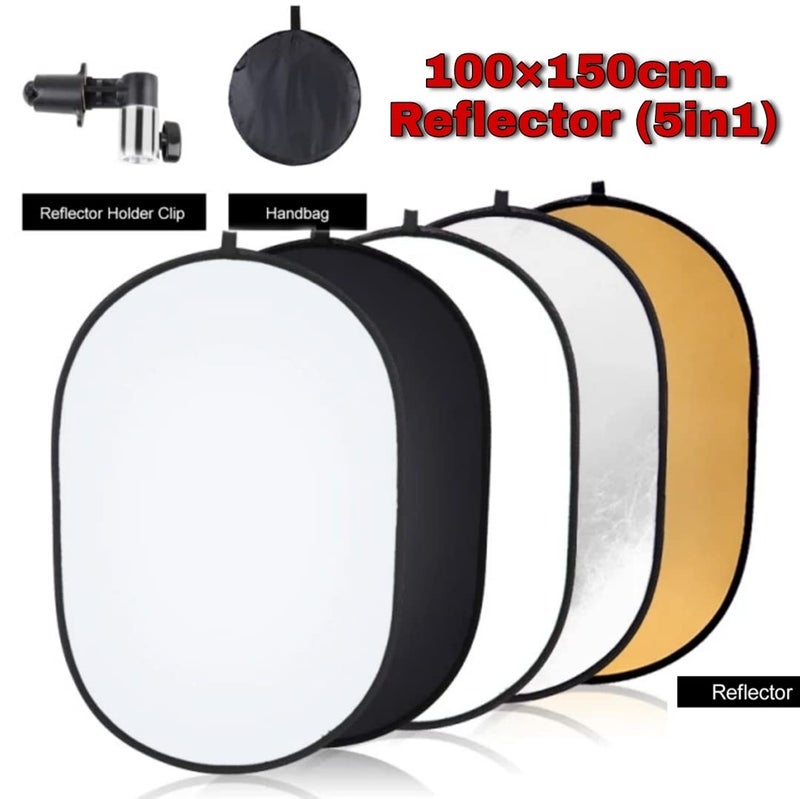 VTS 40"X 60"/100 X 150CM Photo Light Reflector Photography Kit 5-in-1 Gold/Silver/White/Black/Diffuser with Holder Clip & Collapsible Multi-Disc Carrying Case for Studio Outdoor Lighting (100x150 REFLECTOR) - Image 1