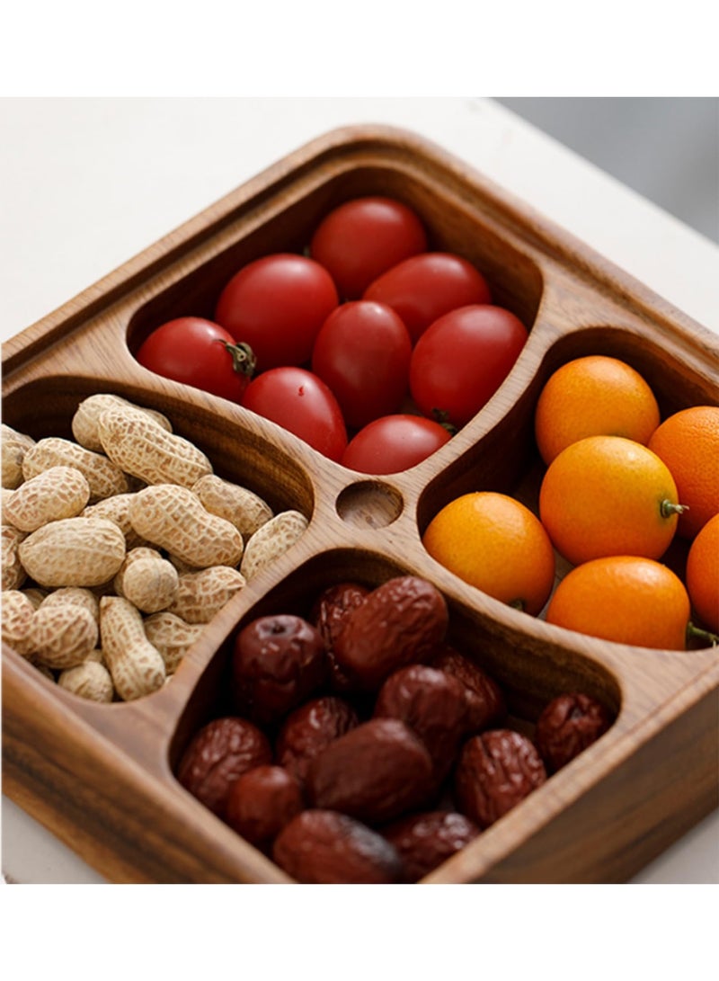 Wooden Divided Serving Tray, 4 Compartments, Snack and Fruit Storage Box, 20 cm x 20 cm - Image 5