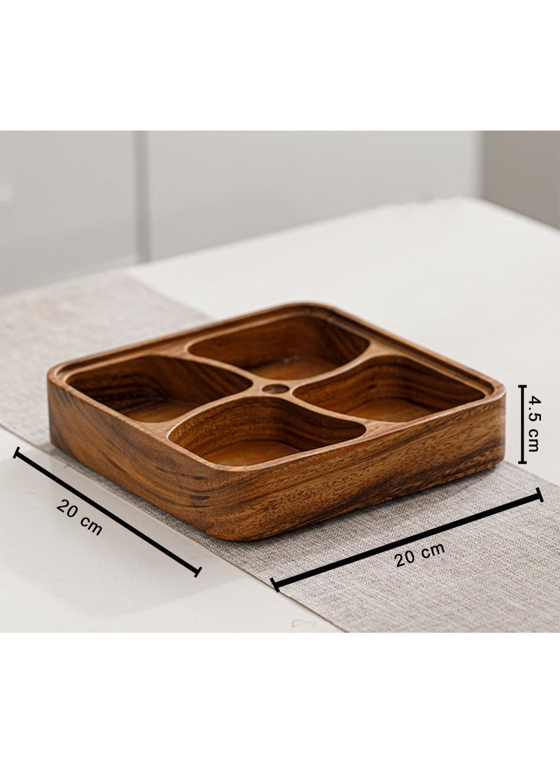 Wooden Divided Serving Tray, 4 Compartments, Snack and Fruit Storage Box, 20 cm x 20 cm - Image 3