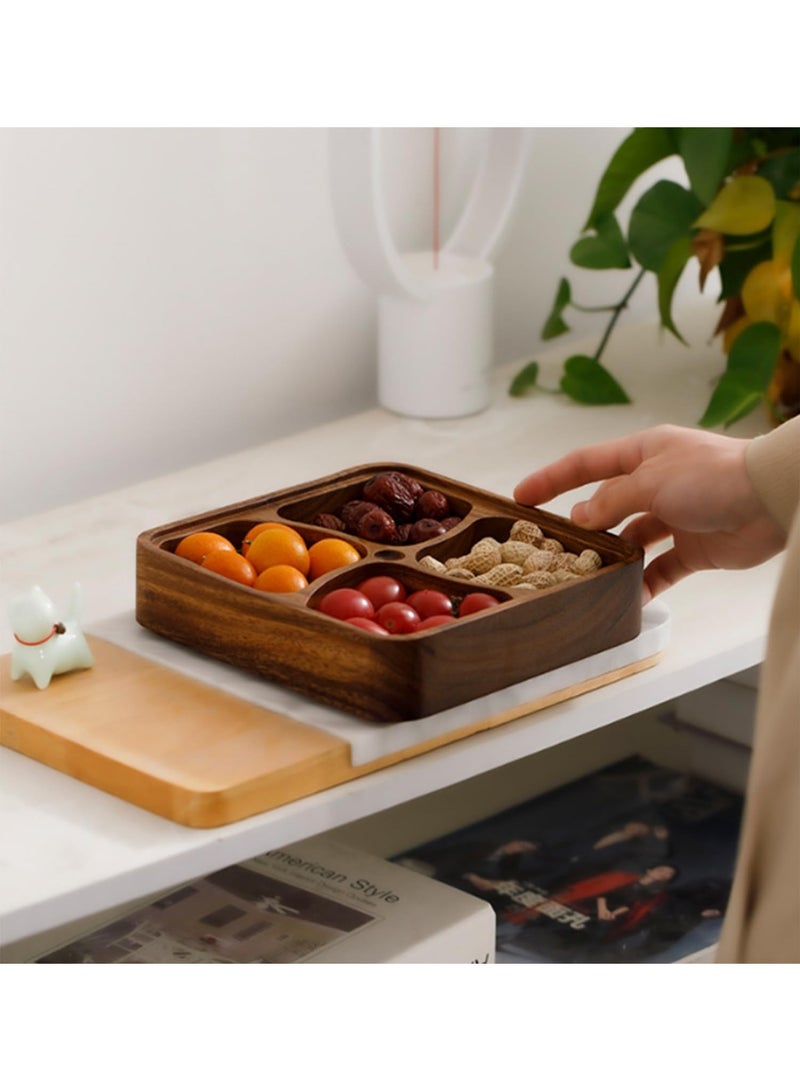 Wooden Divided Serving Tray, 4 Compartments, Snack and Fruit Storage Box, 20 cm x 20 cm - Image 2