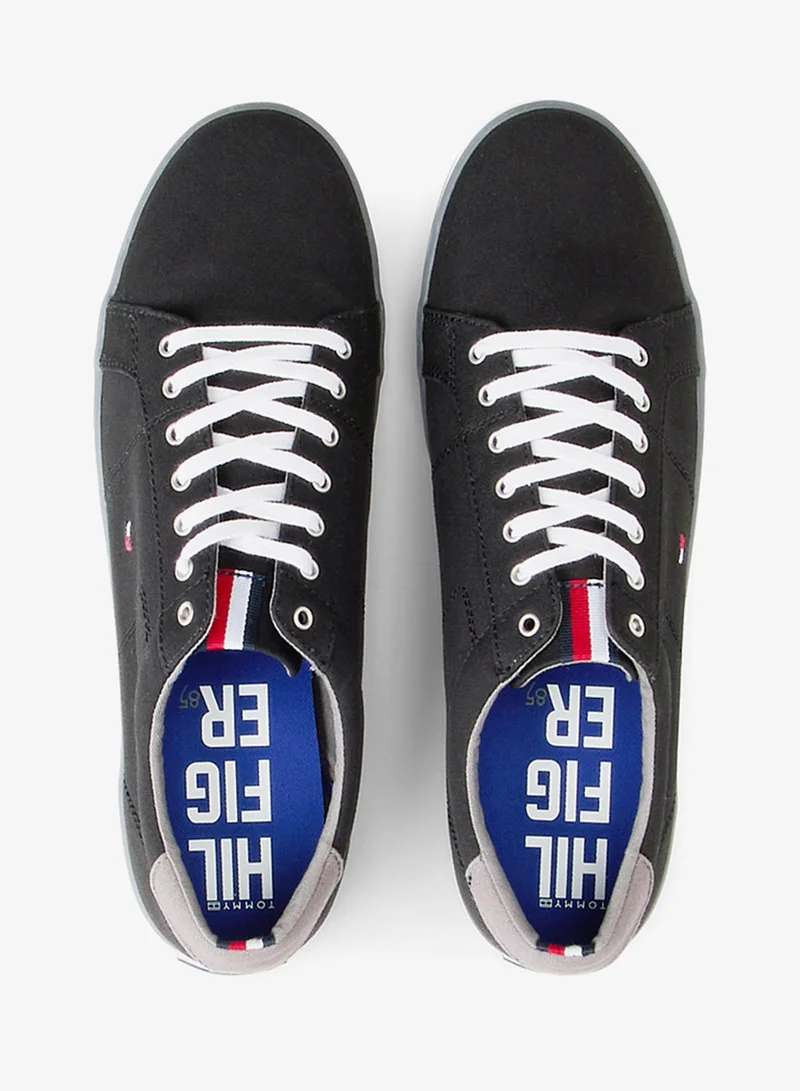 TOMMY HILFIGER Black Canvas Lace Up Low Top Sneakers for Men | Best Price UAE