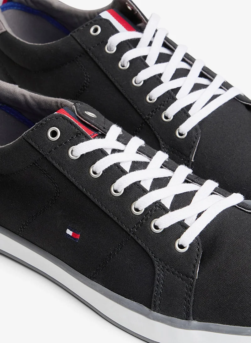 TOMMY HILFIGER Black Canvas Lace Up Low Top Sneakers for Men | Best Price UAE
