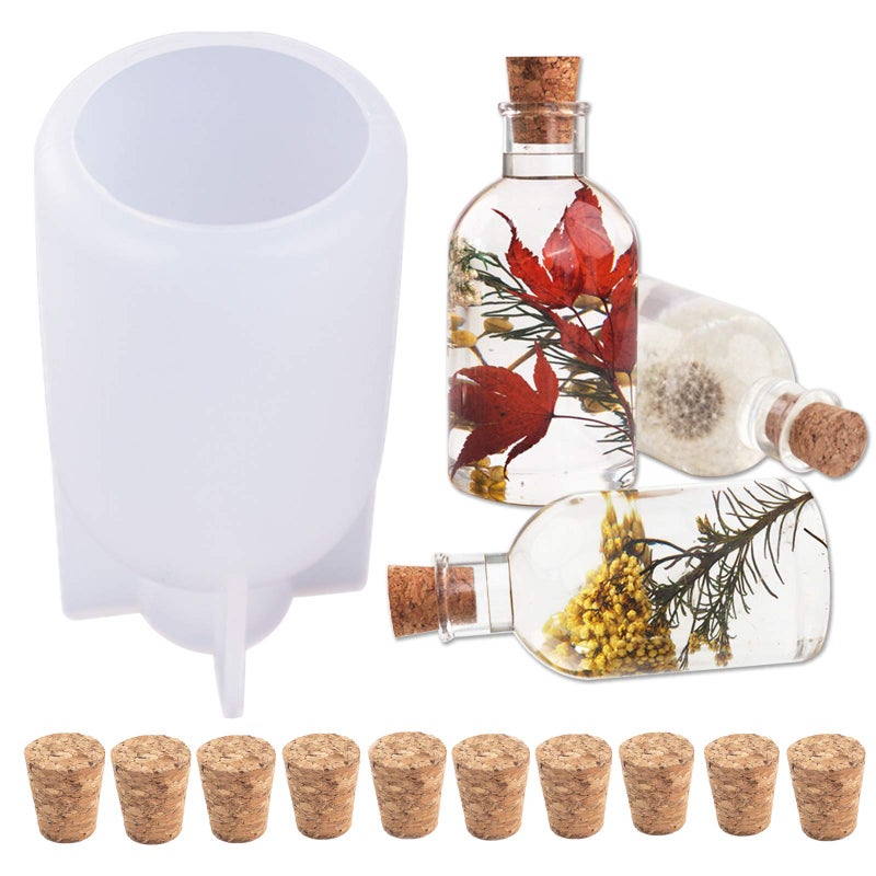 Wehous Lamp Shade Resin Mold with 10PCS Wooden Stoppers Creative Bottle Shape Silicone Molds for Epoxy Resin Casting Candle Soap Making Flower Specimen Home Party Decor Gift Art Craft Supplies - Image 1