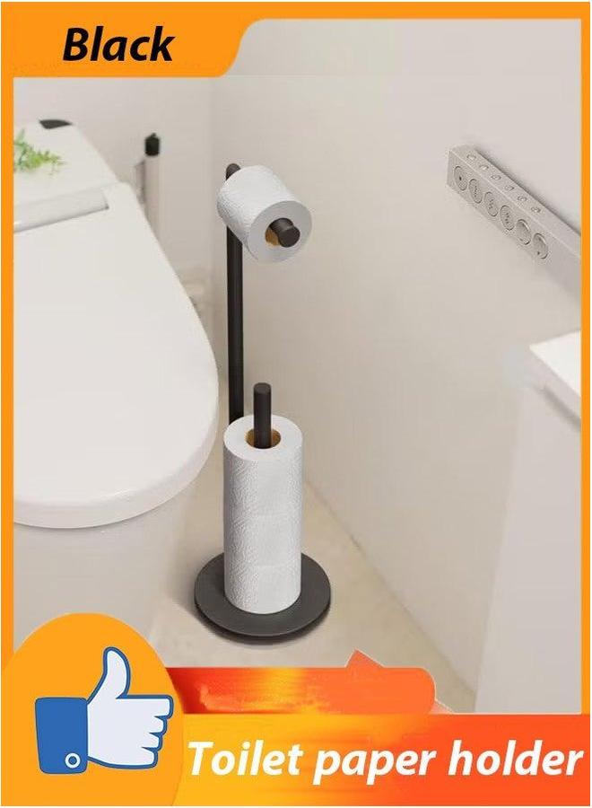 HOMESTAR Free Standing Toilet Paper Holder Stand,Tissue Roll Holder, Stainless Steel Stand,Rustproof Storage -Floor Dispenser Storage(Black)  - Image 1