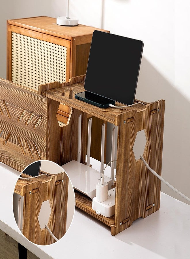 CABTE Solid Wood Projector Shelf Router Shelf Projector Stand Router Storage Box Router Cover Organized Modem Cable Power Strip Cable Management Hider Rack by Need Assembly (Rustic Brown) - Image 4