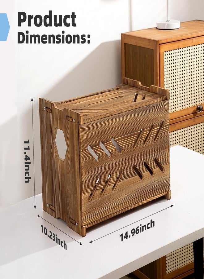 CABTE Solid Wood Projector Shelf Router Shelf Projector Stand Router Storage Box Router Cover Organized Modem Cable Power Strip Cable Management Hider Rack by Need Assembly (Rustic Brown) - Image 2