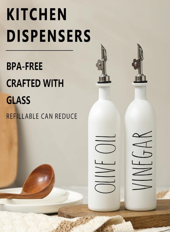 HOMCDALY 16oz Olive Oil Dispenser Bottles for Kitchen, White Oil and Vinegar Dispenser Set, Two Olive Oil Bottles with Bamboo Tray | Set of 2 (16oz-P-White) - Image 2