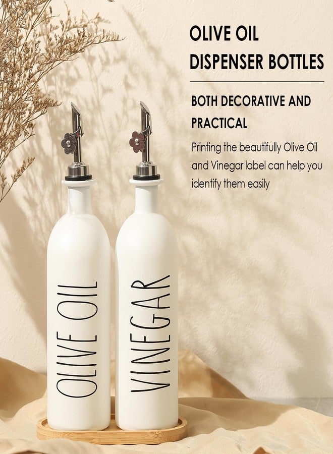 HOMCDALY 16oz Olive Oil Dispenser Bottles for Kitchen, White Oil and Vinegar Dispenser Set, Two Olive Oil Bottles with Bamboo Tray | Set of 2 (16oz-P-White) - Image 4
