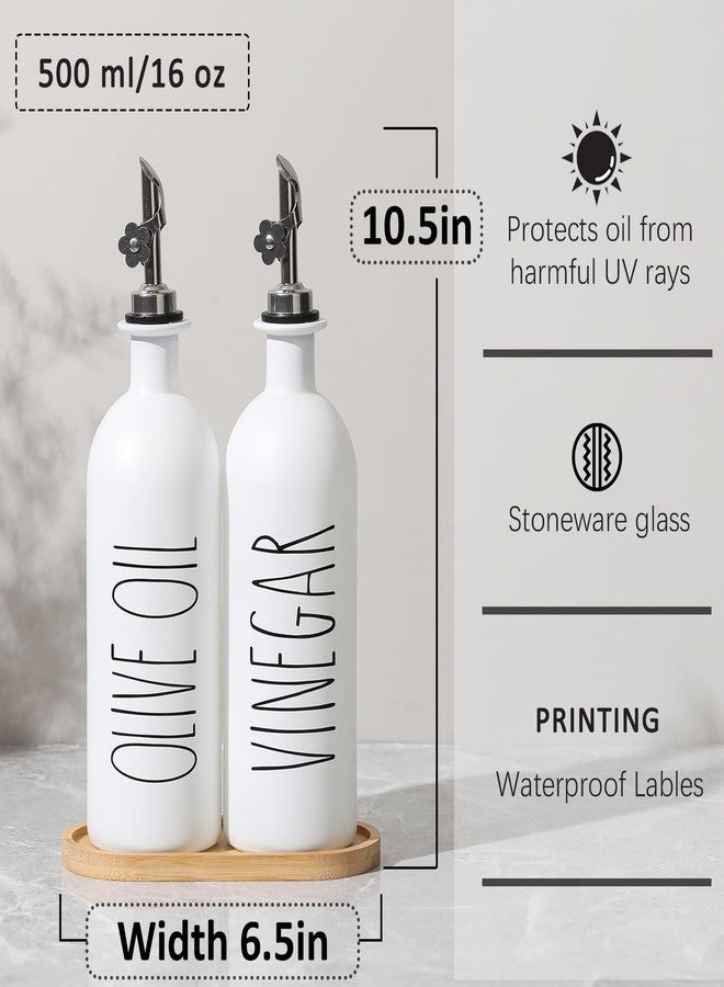 HOMCDALY 16oz Olive Oil Dispenser Bottles for Kitchen, White Oil and Vinegar Dispenser Set, Two Olive Oil Bottles with Bamboo Tray | Set of 2 (16oz-P-White) - Image 3