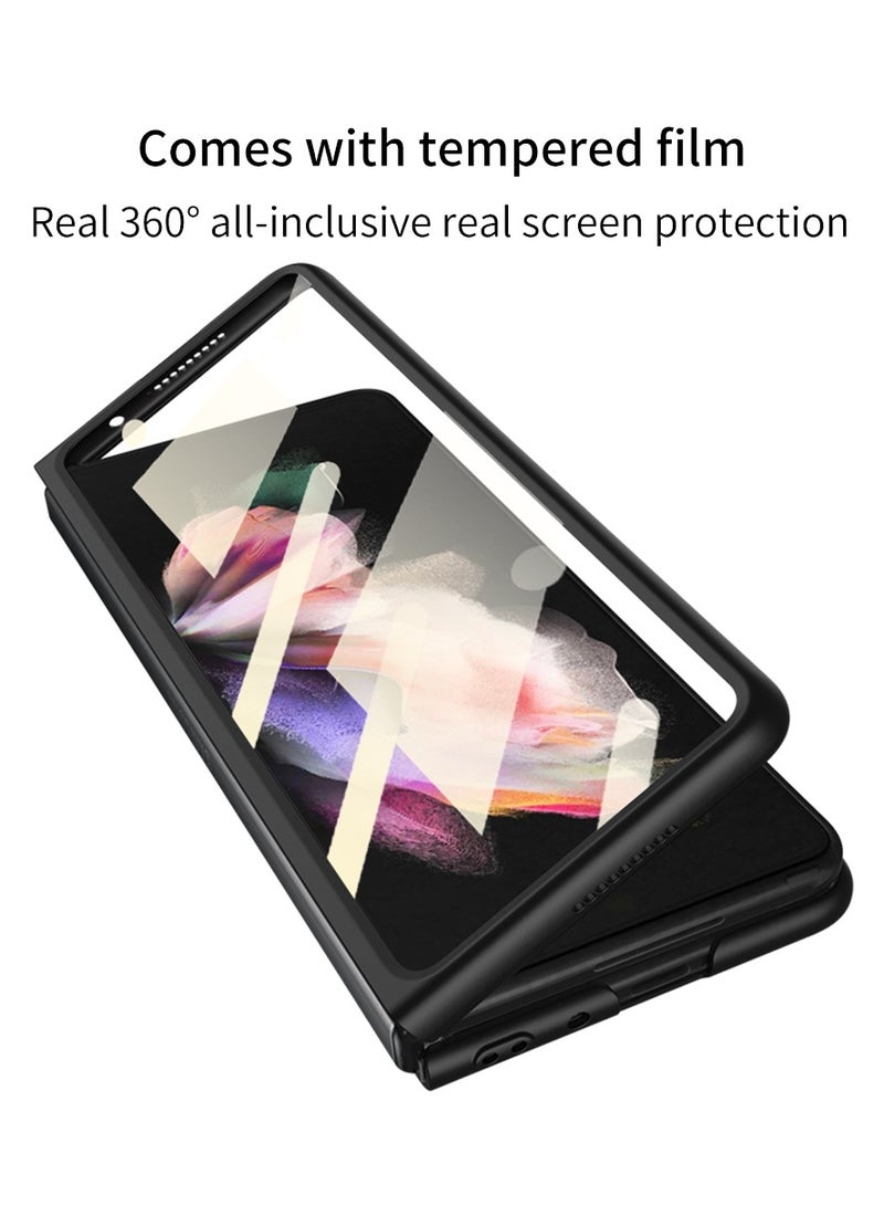 LEEKA Z Fold 3 Case Slim Flip Full Case Anti-knock Plastic Matte Hard Cover with Screen Tempered Glass For Samsung Galaxy Z Fold 3 - Image 3