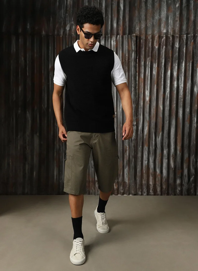 HIGH STAR Men's Black 100% Acrylic Solid Relaxed Fit Sweater