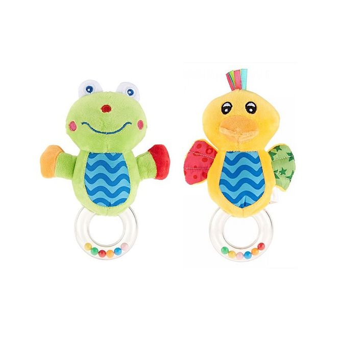 Pixie Frog & Duck Rattle Toys Set, Multicolour, Textured Sensory Development, for Babies 0-12 Months, 8.6x5x3.2 cm