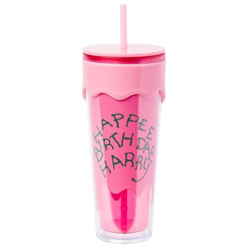 Silver Buffalo Harry Potter Happy Birthday Happee Birthdae Harry Handwritten Frosting Glaze Cake 3D Sculpted Drip Tumbler, 26 Ounces - Image 1