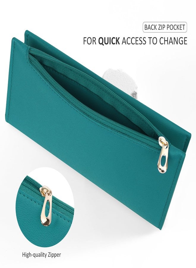 Tipmile Ultra Slim Wallet for Women Bifold Leather Ladies Wallet RFID Wallet Women RFID Blocking Credit Card Holder for Women, Teal Green, 7.5 x 3.7 x 0.56 Inch, Solid - Image 5