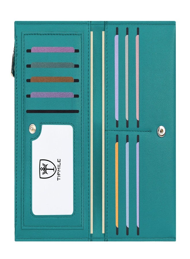 Tipmile Ultra Slim Wallet for Women Bifold Leather Ladies Wallet RFID Wallet Women RFID Blocking Credit Card Holder for Women, Teal Green, 7.5 x 3.7 x 0.56 Inch, Solid - Image 1