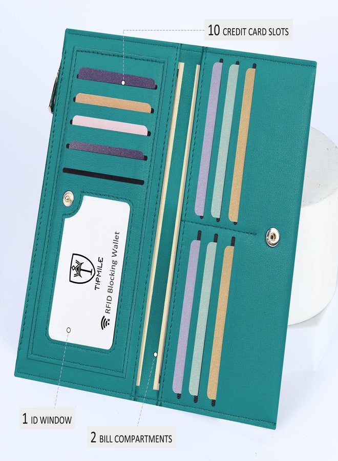 Tipmile Ultra Slim Wallet for Women Bifold Leather Ladies Wallet RFID Wallet Women RFID Blocking Credit Card Holder for Women, Teal Green, 7.5 x 3.7 x 0.56 Inch, Solid - Image 4