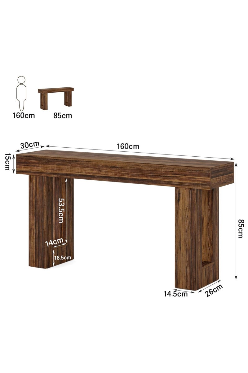 Chulovs 160cm - Long Console Table, Wooden Rectangular Sofa Table for Behind the Couch, Farmhouse - Style Entryway Table Suited for Entrances, Hallways, and Living Rooms (wood-2) - Image 2