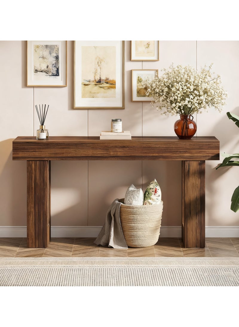 Chulovs 160cm - Long Console Table, Wooden Rectangular Sofa Table for Behind the Couch, Farmhouse - Style Entryway Table Suited for Entrances, Hallways, and Living Rooms (wood-2) - Image 4
