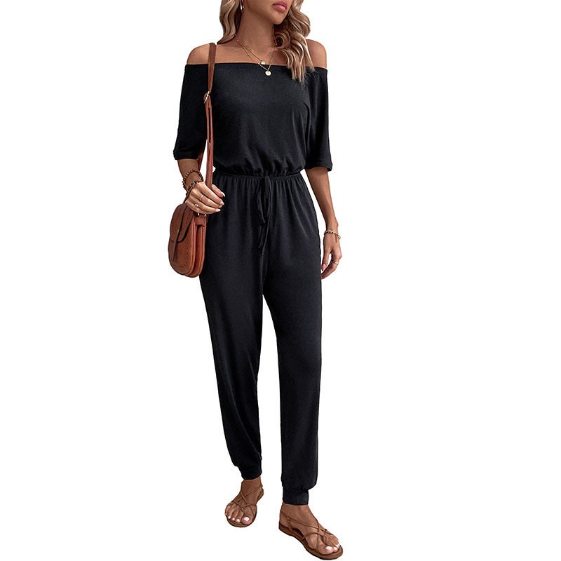 Independent Station Summer Jumpsuit Off-Shoulder Shoulder Solid Color Jumpsuit - Image 5
