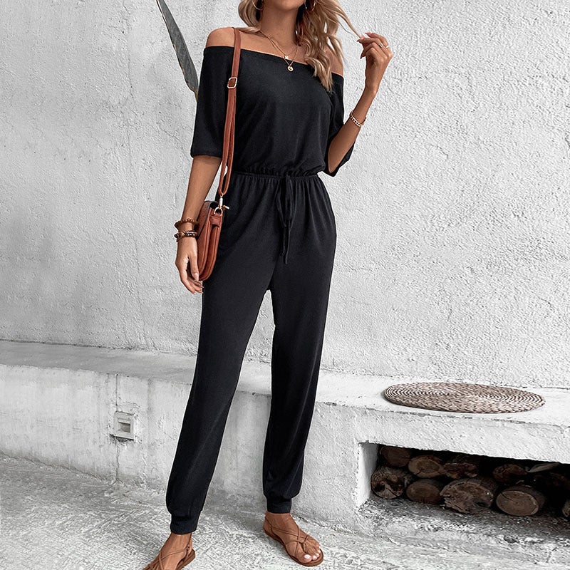 Independent Station Summer Jumpsuit Off-Shoulder Shoulder Solid Color Jumpsuit - Image 2
