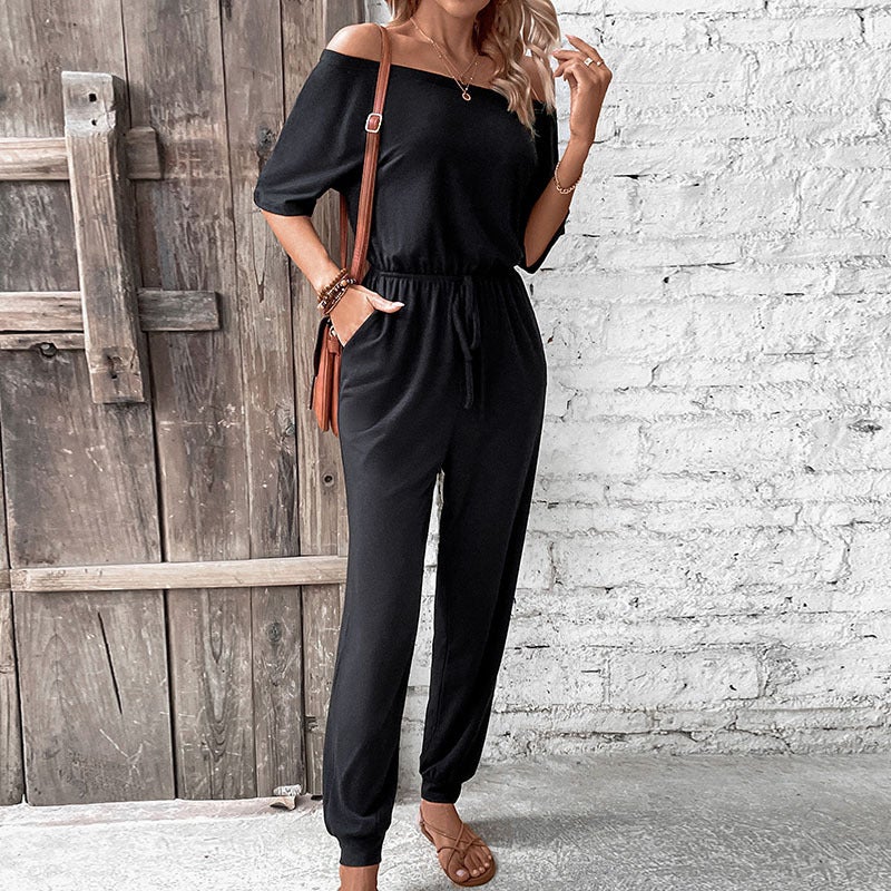 Independent Station Summer Jumpsuit Off-Shoulder Shoulder Solid Color Jumpsuit - Image 3