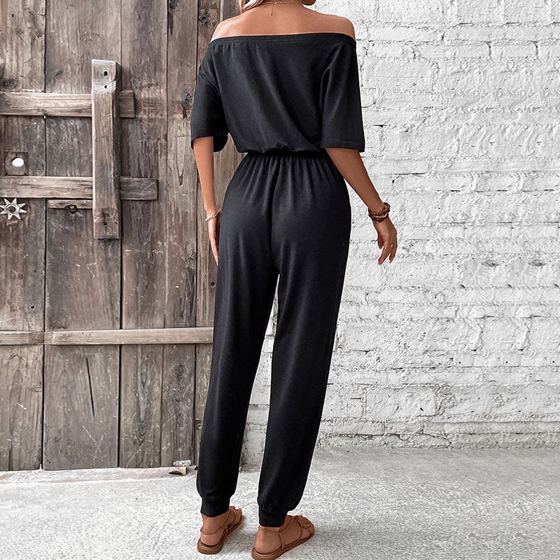 Independent Station Summer Jumpsuit Off-Shoulder Shoulder Solid Color Jumpsuit - Image 4
